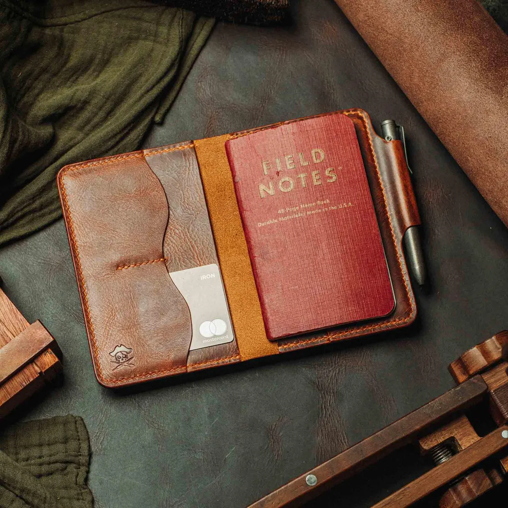 Handcrafted Distressed Leather Pocket Notebook Cover with Pen Loop