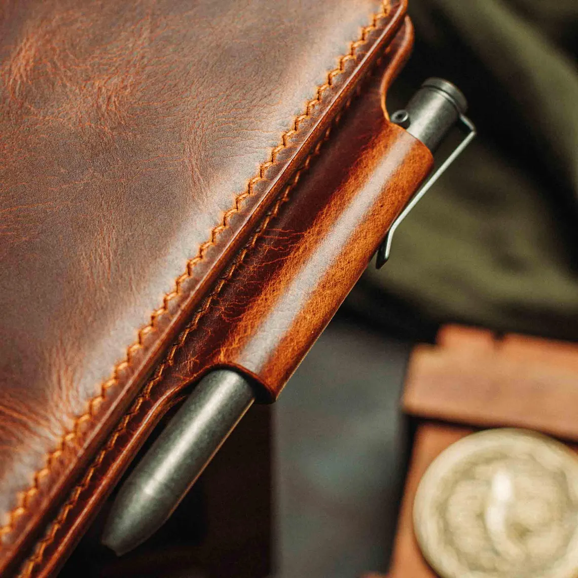 Handcrafted Distressed Leather Pocket Notebook Cover with Pen Loop