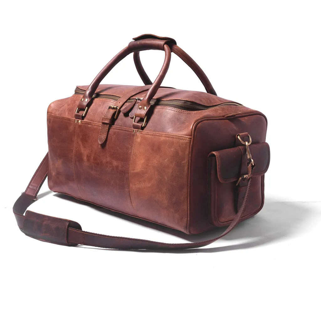 Handcrafted Distressed Leather Weekender Travel Duffel Bag
