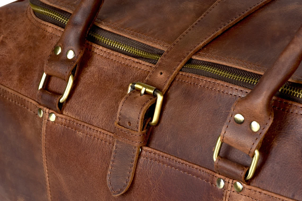 Handcrafted Distressed Leather Weekender Travel Duffel Bag