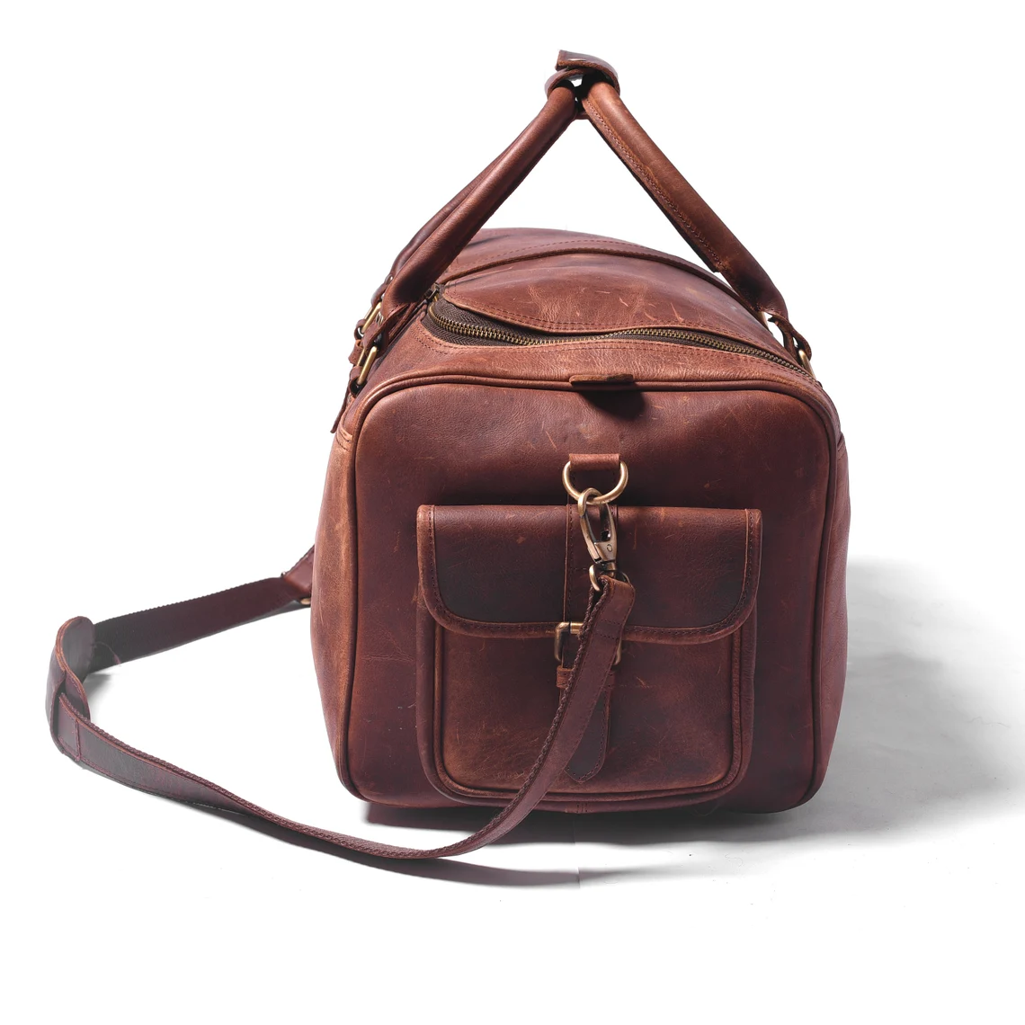 Handcrafted Distressed Leather Weekender Travel Duffel Bag
