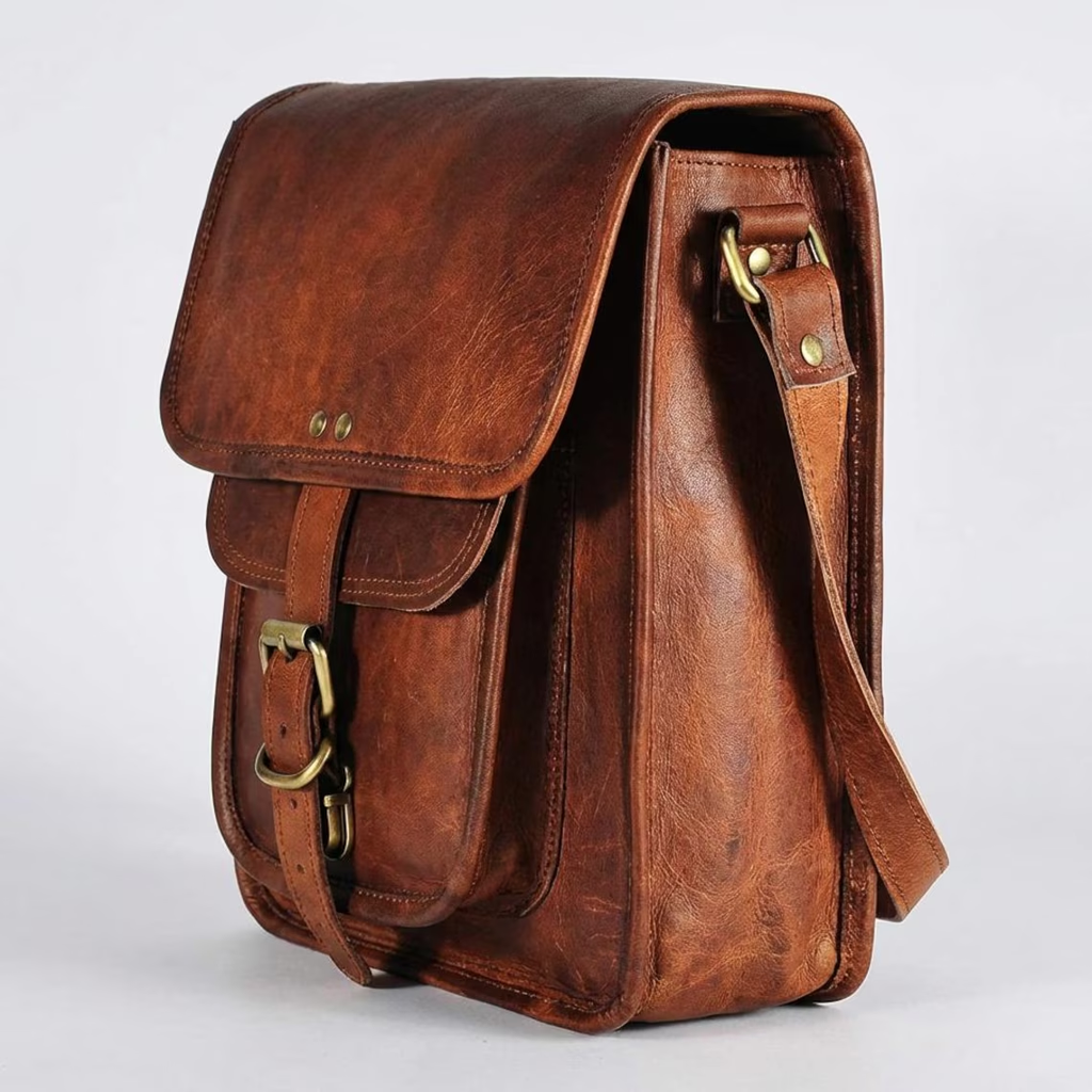 Handcrafted Vertical Leather Messenger Bag Crossbody Satchel